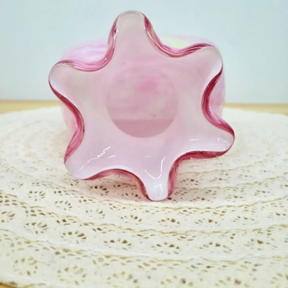Vintage Murano Style Pink Cased Art Glass Tied Gift Bag Swirl Vase